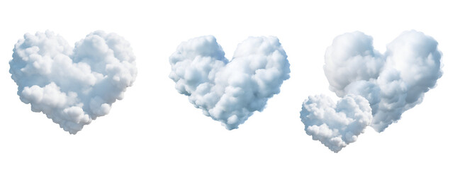 Heart-Shaped White Clouds: A Valentine’s Day Set, Isolated on Transparent Background, PNG - obrazy, fototapety, plakaty