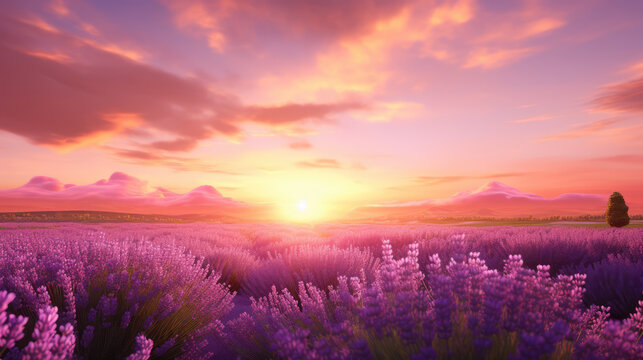 lavender field during summer sunset © Nikodem