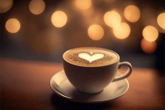 Coffee cup with milk and heart shape