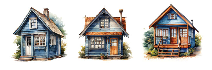Watercolor Little Wooden House, png transparent