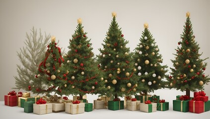 Christmas Trees with gifts.Fantasy winter landscape with christmas trees. Ai Generated