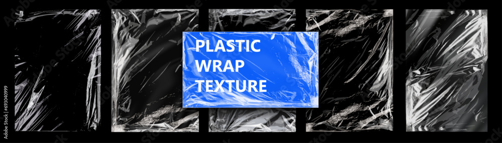 Aufkleber сollection of plastic wrap texture for background and photo overlay effect. realistic mockup of clea