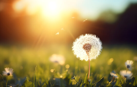 dandelion flower heart shape over nature blurred background summer day