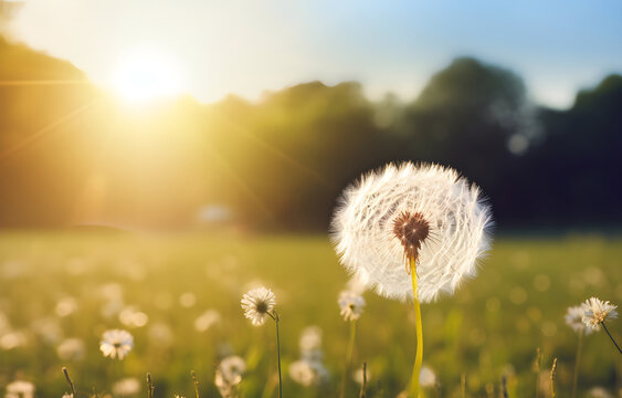 dandelion flower heart shape over nature blurred background summer day