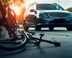 accident involving a car and a bicycle, road safety, compliance with traffic rules - obrazy, fototapety, plakaty
