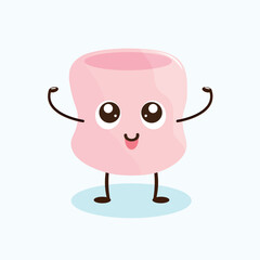 Cartoon marshmallow with arms and legs in kawaii style. Cute marshmallow character vector design