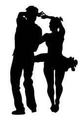 Naklejka premium Young people are dancing in a nightclub. Isolated silhouettes on white background