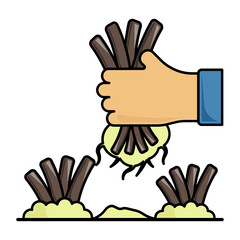 removing plant with roots concept, planted by roots vector icon design, Shrubs and Trees symbol, Plants and Flowers sign, Landscaping and Garden Tools stock illustration