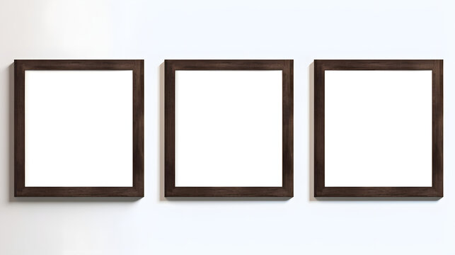 Isolated dark wood picture frame set. 3:4 aspect ratio. 