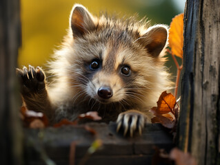raccoon (Procyon lotor) in nataural environment