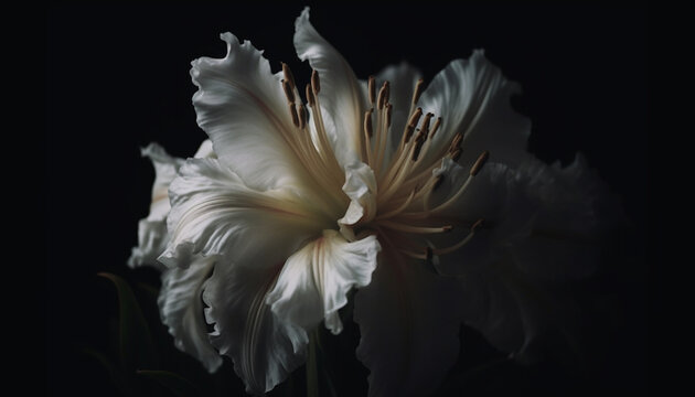 Abstract elegance in nature single flower fragility on black background generated by AI