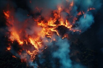Aerial View of Forest Fire in a Breathtaking Natural Landscape