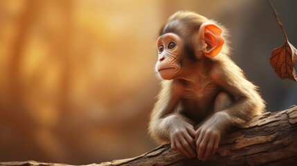 A small monkey sitting on top of a piece of wood