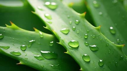 Fotobehang A close up of a green plant aloe vera with water drops © NK