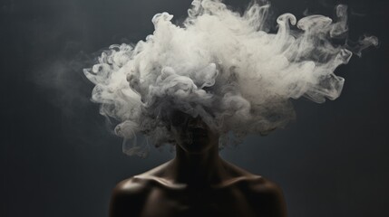 A man with smoke coming out of his head - obrazy, fototapety, plakaty