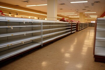 Empty Shelves in Grocery Stores During Supply Shortage Crisis