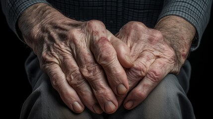 An elderly person holding their hands together