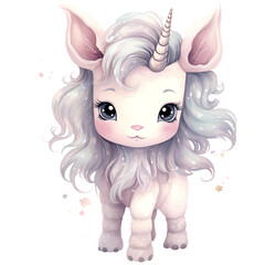 Cute Pastel Baby Unicorn Watercolor Clipart Illustration