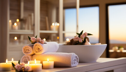 Relaxation, luxury, candlelight, spa treatment, healthy lifestyle generated by AI