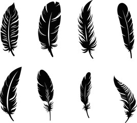 Vector group of black feather on white background. Easy editable layered vector illustration. AI generated illustration.
