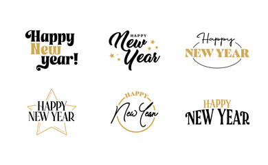 Happy New Year. Hand drawn lettering isolated on white background.