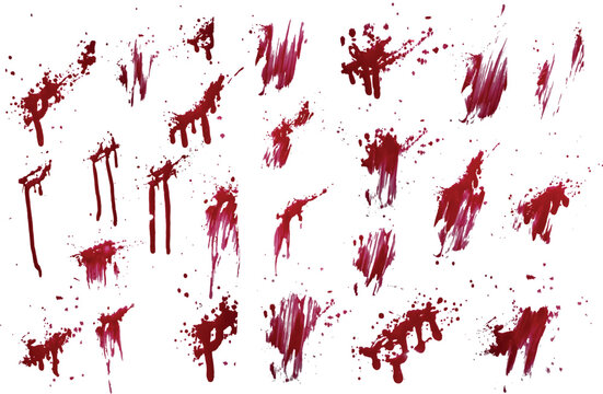 Blood paint splatter collection. red paint splashes. Halloween blood isolated background collection