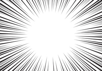 Sun Rays or Explosion Boom for Comic Books Radial Background Vector. Speed rays. Action, speed lines, stripes for comic book frame. Dynamic, speed stripes abstract frame. Comic book background.