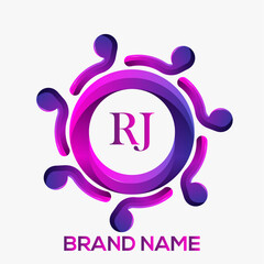 RJ logo. Letter RJ purple Logo. RJ letter logo creative design with vector graphic, RJ simple and modern logo. RJ letter logo design. RJ Logo with 3D purple Template