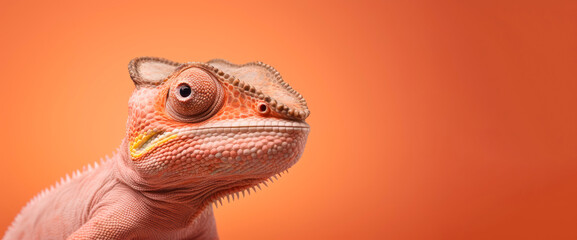 close up of a chameleon  peach fuzz , color of the year 2024 