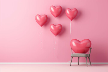 pink balloons on pink valentine background - obrazy, fototapety, plakaty