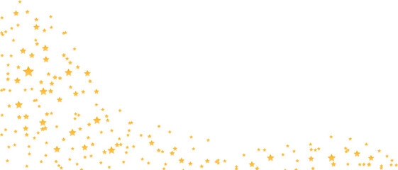 A scattering of gold stars on a blank white background. Vector design element for celebration, New year, banner, card, cover.