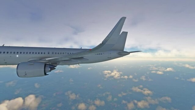 Airplane in the sky, over the cloudy sky