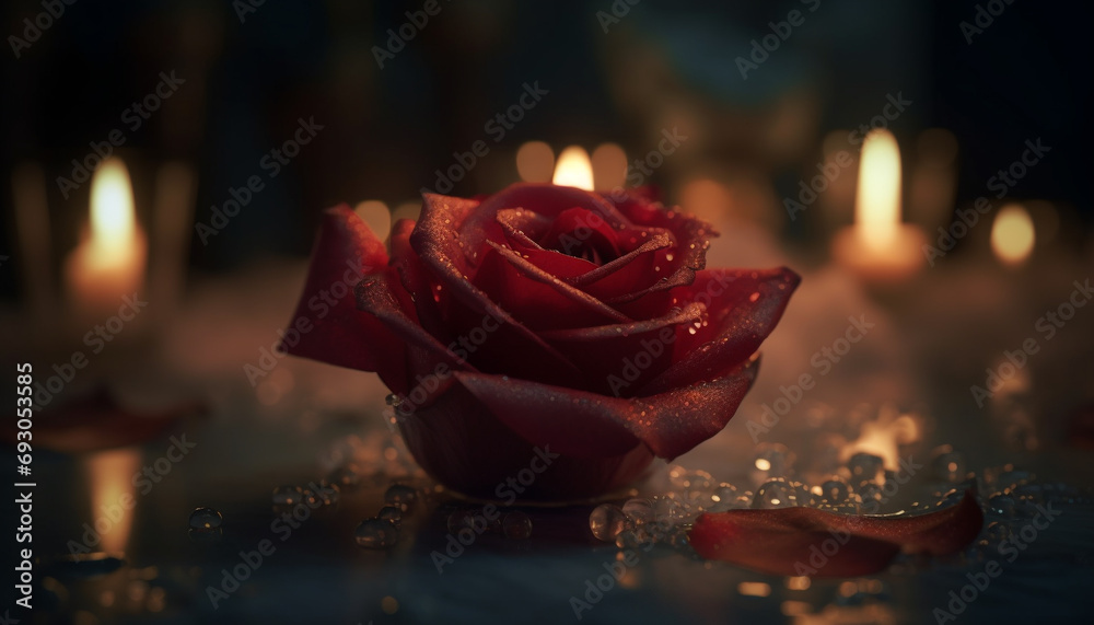 Sticker romantic candlelight illuminates single flower symbolizing love and beauty generated by ai