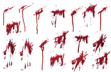 Gordijnen Blood spatter realistic vector background set. red blood  paint splashes set. Realistic set of blood splatter vector © bdvect1 