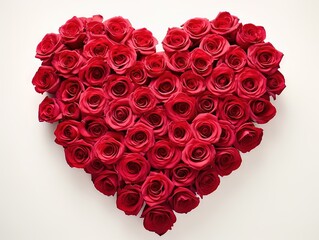 A heart made up of red roses isolated on white background Valentines Day