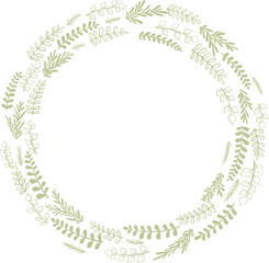 Abstract leaves doodle wreath illustration for decoration on nature, garden, spring seasonal, and organic life style.
