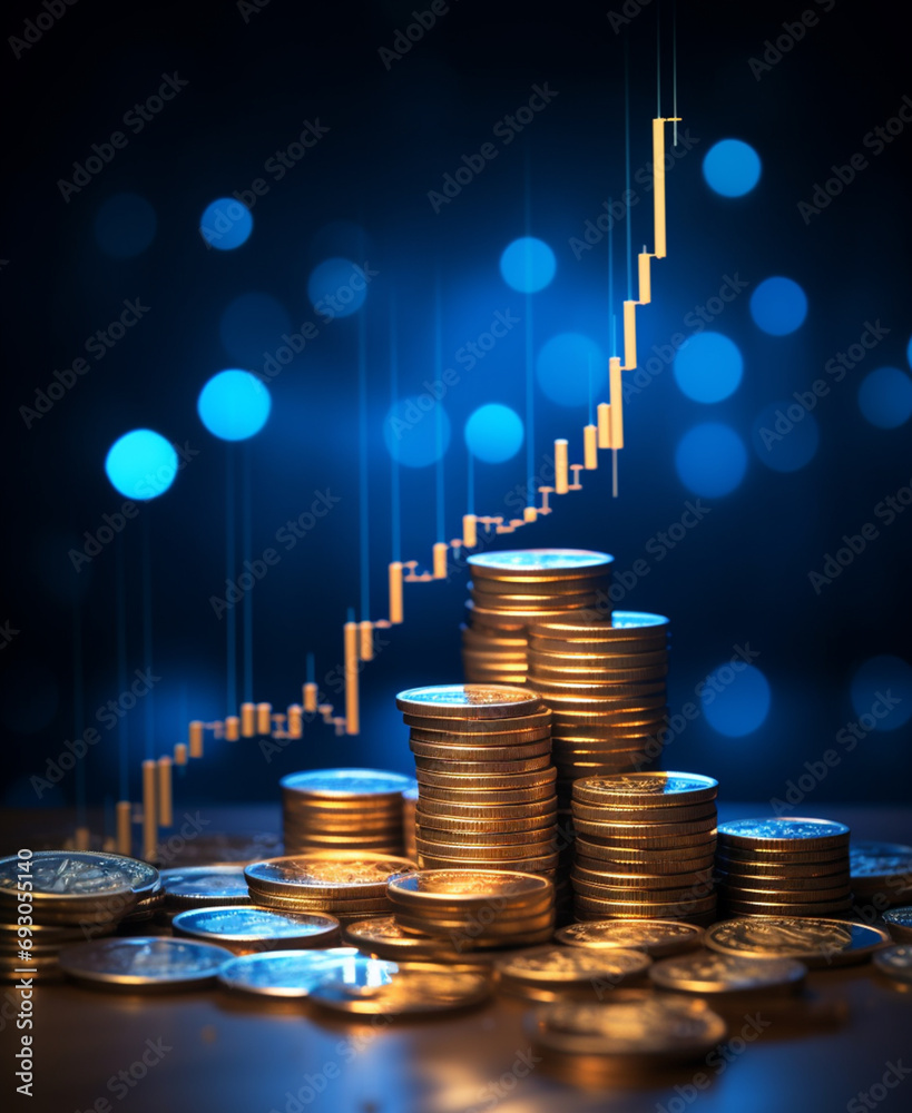 Poster finance growth chart shows currency coin banking success generated by ai