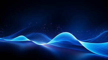 Abstract blue wave with a smooth flow and glowing particles, conveying a sense of calm and innovation