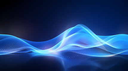 Abstract blue wave with a smooth flow and glowing particles, conveying a sense of calm and innovation