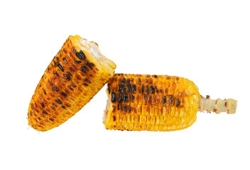 Grilled corn on the cob , grilled sweet corn , Snack from pieces of grilled corn on transparent png