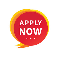 Apply now banner design. Speech bubble icon. Vector illustration on white background.