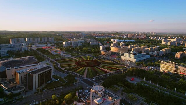 Dusk Aerial Photography of Ordos Museum in Ordos, Inner Mongolia, China