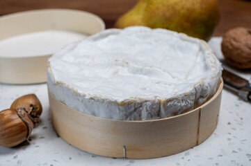 French soft Camembert cheese, original Camembert de Normandie, with white mold