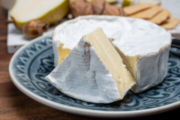 French soft Camembert cheese, original Camembert de Normandie, with white mold