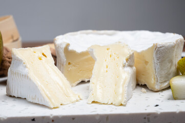 French soft Camembert cheese, original Camembert de Normandie, with white mold