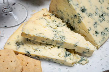 Cheese collection, English cow milk semi-soft, crumbly old stilton blue cheese
