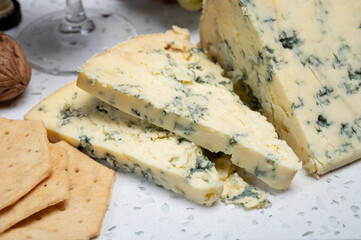 Cheese collection, English cow milk semi-soft, crumbly old stilton blue cheese