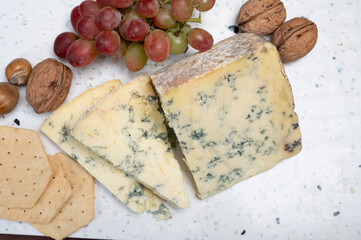 Cheese collection, English cow milk semi-soft, crumbly old stilton blue cheese