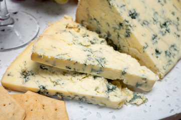 Cheese collection, English cow milk semi-soft, crumbly old stilton blue cheese