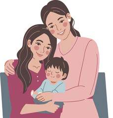 Mother and Children Vector Happy Mother's Day illustration